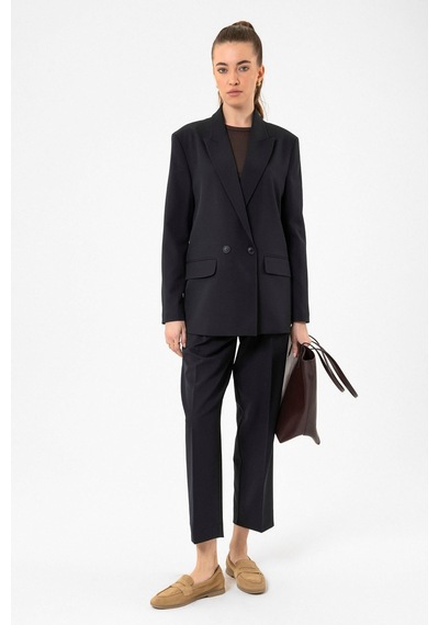 Antioch Kadın Çizgili Oversize Blazer Ceket Lacivert