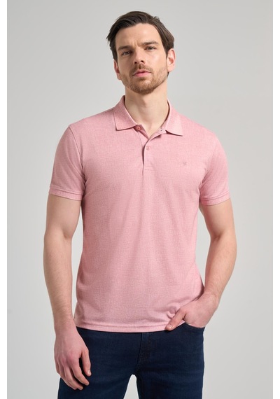 Pudra Kısa Kol Baskılı Pike Polo Yaka Cepsiz Esnek Casual Slim Fit Tişört 1011250151 Pudra