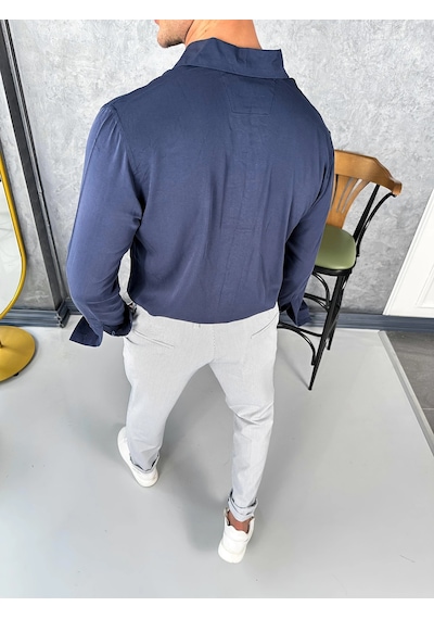 Modefendi Tensel Kumaş Pamuk Dokulu Kayık Yaka Extra Regular Fit Çok Düğme Detaylı Gömlek Lacivert Modefendi Tensel Kumaş Pamuk Dokulu Kayık Yaka Extra Regular Fit Çok Düğme Detaylı Gömlek Lacivert