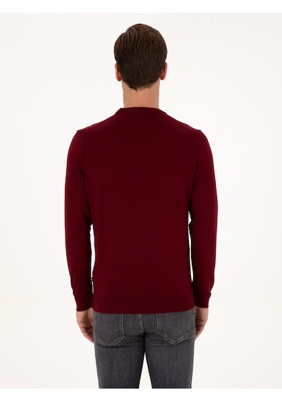 Cacharel Koyu Bordo Slim Fit Yün Karışımlı Bisiklet Yaka Triko Kazak
