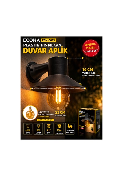 Plastik Dış Mekan Duvar Aplik Ampul Dahil Komple Set 4,5w Rustik Balon Amber Led Ampul E27dekoratif Bahçe Duvar Apliği ,modern Tasarım,retro Siyah Duvar Lambası Aplik Komple