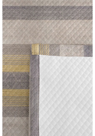 Gri Çizgili Geometrik Tek Kişilik Pike Takımı - Modern Sarı Bej 160x220 Cm Kapitone Yatak Örtüsü Mercansı Kakao Dengesi