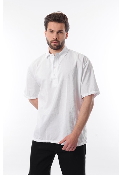 Madmext Beyaz Oversize Rahat Kesim Kısa Kollu Gömlek 6744 Beyaz