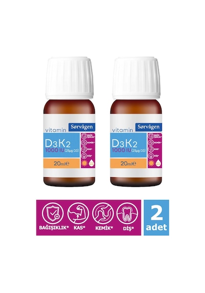 Sorvagen Vitamin D3K2 Damla 20 Ml (1000 IU) - 2 Adet