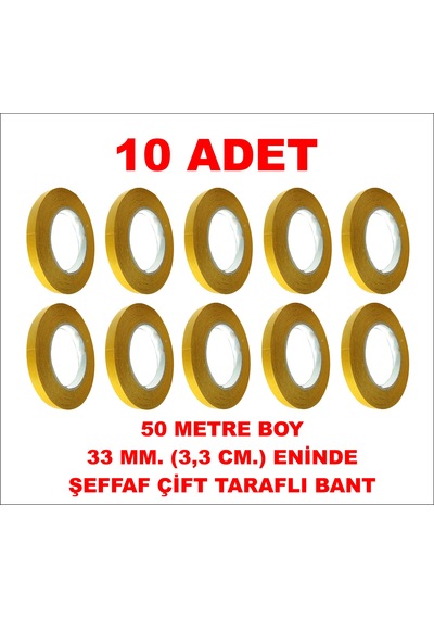 Çift Taraflı Şeffaf Bant 50 M. 33 Mm 10 Adet