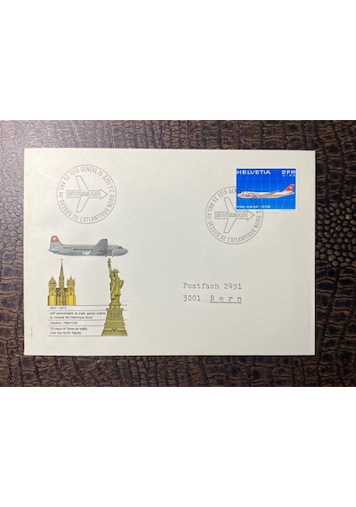 1972 İsvicre Hava Yollarının Swiss Air Kuzey Atlantic Uçuşlarının 25. Yıl Dönümü Geneve - New York Kennedy İnt. Airport Ve Özel İlk Gün Damgalı Zarf Fdc Teşhir Ürün 1972 İsvicre Hava Yollarının Swiss Air Kuzey Atlantic Uçuşlarının 25. Yıl Dönümü Geneve - New York Kennedy İnt. Airport Ve Özel İlk Gün Damgalı Zarf Fdc Teşhir Ürün