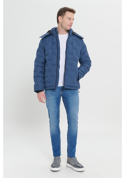 AC&Co / Altınyıldız Classics Erkek Lacı Standart Fit Normal Kesim Kapüşonlu Desenli Mont Lacı Lacivert