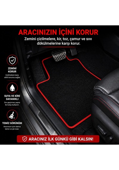 Aycar Oto Store Bmw E39 Uyumlu Kaymaz Tabanlı Siyah Halı Paspas Kırmızı Dikişli