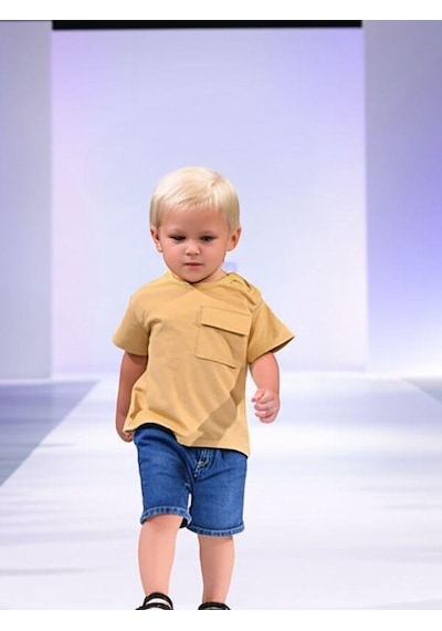 Çikoby Erkek Bebek Basic Cep Detaylı Tshirt-15856 Hardal
