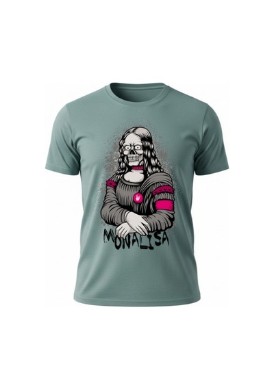 Urbantrendstore Monalisa Baskılı Günlük Oversize Pamuklu Bisikilet Ve Yuvarlak Yaka Tişört Tshirt Mint