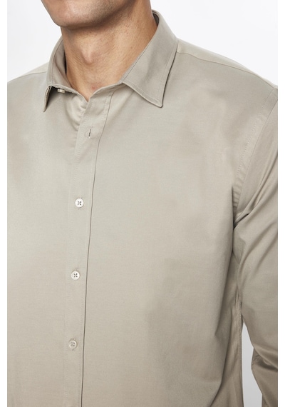 Tudors Erkek Slim Fit Dar Kesim Uzun Kollu Pamuklu Saten Taş Renk Gömlek-31395 Taş