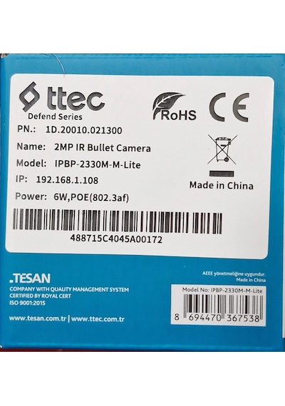 Ttec Ipbp-2330m-m-lite 2mp 2.8mm Sabit Lensli Ir Ip Bullet Kamera