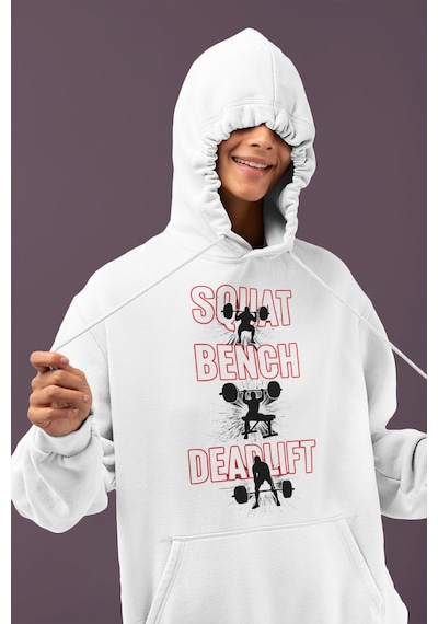 Sevbano Squat Bench Deadlift Tasarım Baskılı Unisex Oversize Bodybuilding beyaz