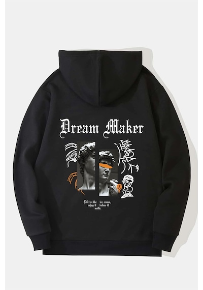 Uyguntarz Dream Maker Baskılı Unisex Oversize Sweatshirt siyah