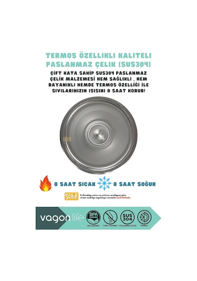Vagonlife Tumbler 950ml Pipetli/pipetsiz Kullanım Fonksiyonel Kulplu Paslanmaz Çelik Termos Açık Mavi Diğer