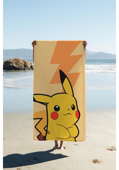 Dijital Baskı Plaj Deniz Havlusu Pikachu Desenli Peştamal Hvl0013 Renkli