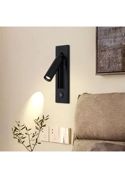 3w Led Yatak Başı Okuma Lambası Gömme Dahili Switch Anahtar Ile On/off Fonksiyonu 3000k Aplik Siyah