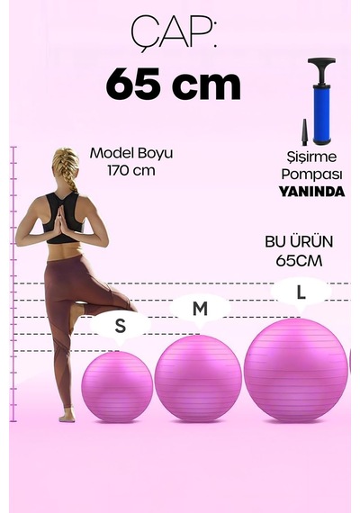 65 Cm Pilates Topu Ve Pompa Seti 155-170 Cm Boy İçin Uygun Dayanıklı Anti-slip