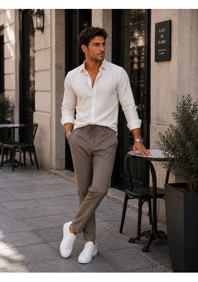 Luxıc Core Erkek Keten Karışımlı Casual Pantolon Rahat Kalıp Şık Tasarım Kahverengi