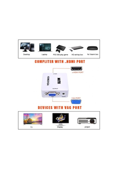 Hdmı To 2 Vga Mini Çevirici Dönüştürücü Hdmı2Vga Adaptör
