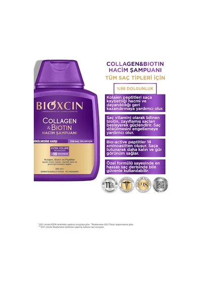 Collagen & Biotin Ekstra Hacim Şampuanı 300 Ml - Kolajen Biotin İnce Seyrek Saçlar 3'lü