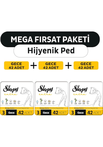 Sleepy Extra Ultra İnce Gece Hijyenik Ped 3 x 42'li