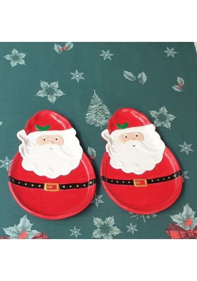Dafniart Noel Baba Şeklinde Dekor Amaçlı Tabak 21 14 Kırmızı 2 Li Dekor Tabak 21 14 Çok Renkli