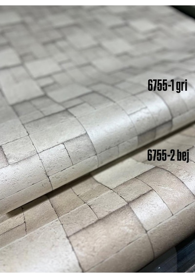 Kare Gri Taş Desen Duvar Kağıdı 16m2 - 6755-1 Çok Renkli