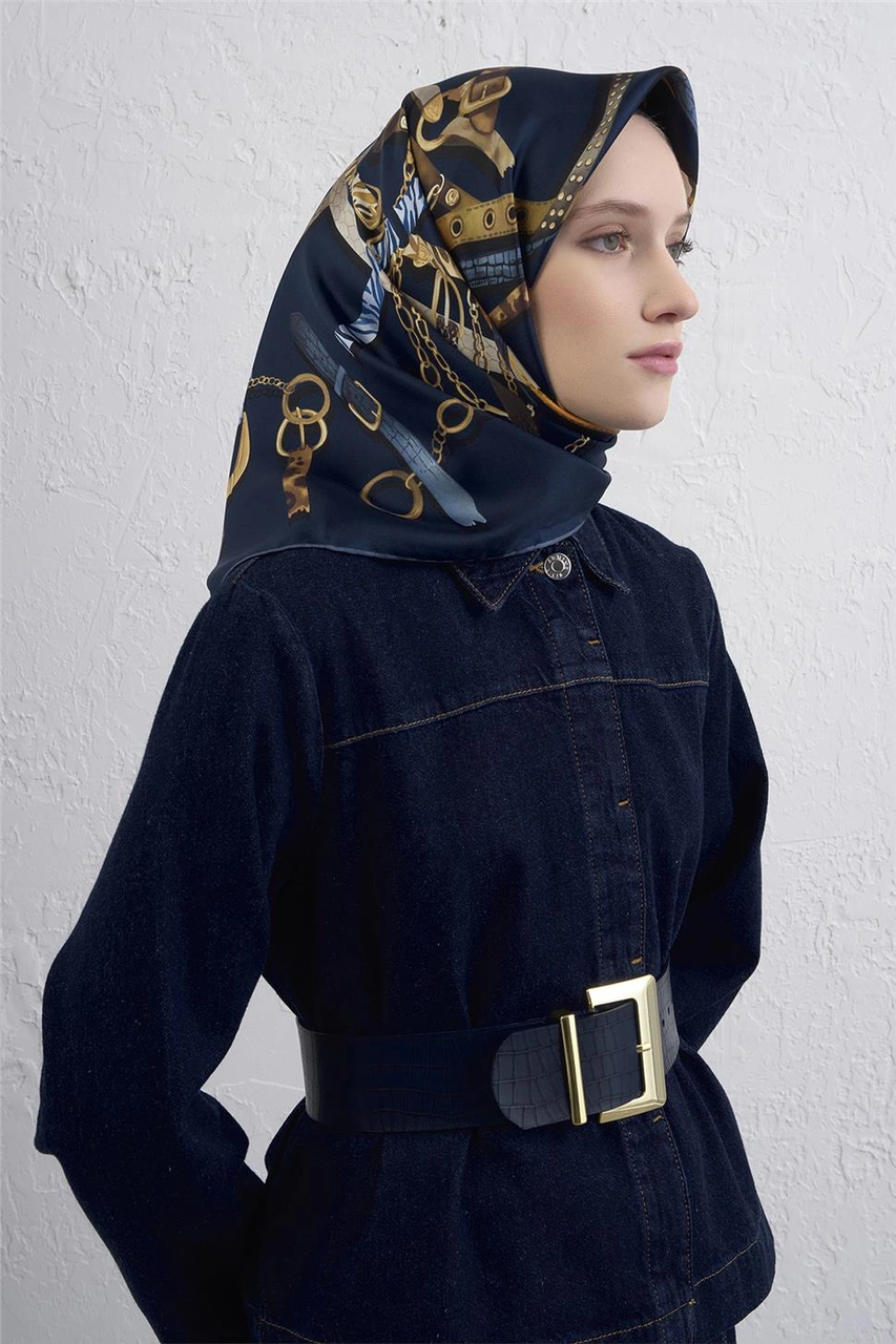 Armine Obje Desenli Saf İpek Twill Eşarp 9422d 33 Laciver