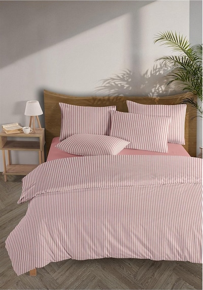Striped %100 Pamuk Ranforce Yezra Kırmızı Ipliği Boyalı Nevresim Takımı Çift Kişilik - 200x220 Cm,kırmızı Çok Renkli