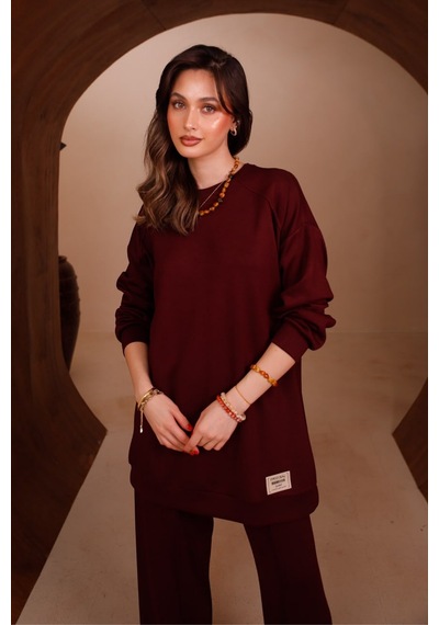 Balenbi Kadın Oysh Modal Kumaş Oversize 80 Cm Tunik Bol Paça Pantolon Tesettür Takım 1228 Bordo Balenbi Kadın Oysh Modal Kumaş Oversize 80 Cm Tunik Bol Paça Pantolon Tesettür Takım 1228 Bordo