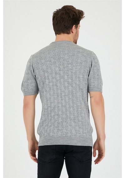 Tarz Cool Erkek Yuvarlak Yaka Desenli Örme T-shirt Gri