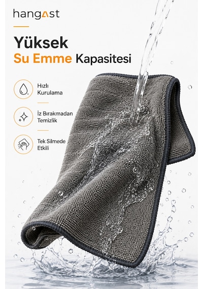 Premium Mikrofiber Temizlik Bezi 50x70 Cm İz Bırakmayan Çok Amaçlı Cam, Araç, Mutfak, Banyo, Ekran Temizlik Bezi Gri Diğer