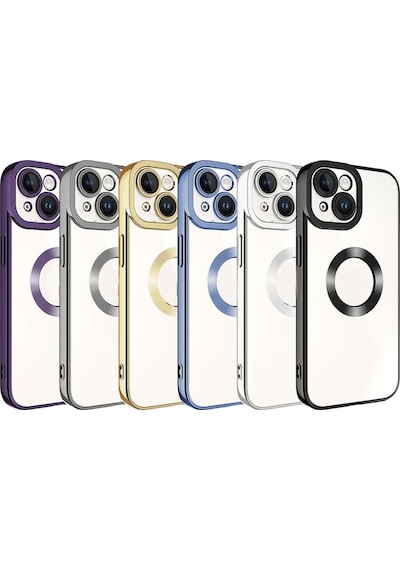 Apple Uyumlu iPhone 15 Yanları Renkli Lens Korumalı Logo Gösteren Şeffaf Luxury Silikon Kılıf