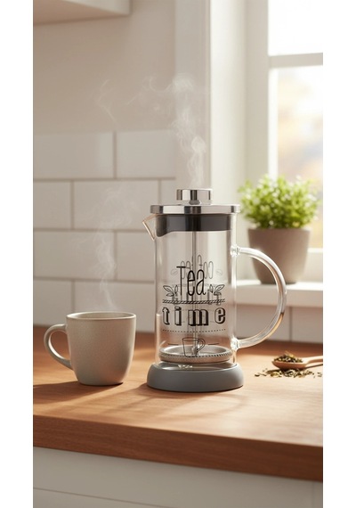 Tasarım French Press - Filtre Kahve Ve Bitki Çayı Demliği 350 Ml Gri Çok Renkli