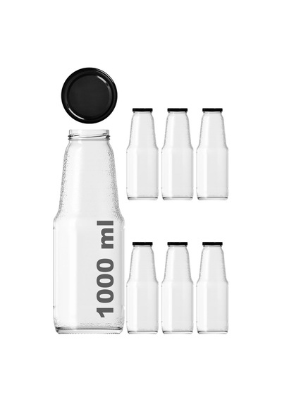 Afracam Meyve Suyu Şişesi Şeffaf 1000 Ml Metal Kapaklı 6 Adet