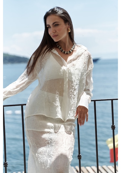 Mai Collection Mai Studios Co. Sorcha Ekru Transparan Gömlek Etek Takım Ekru