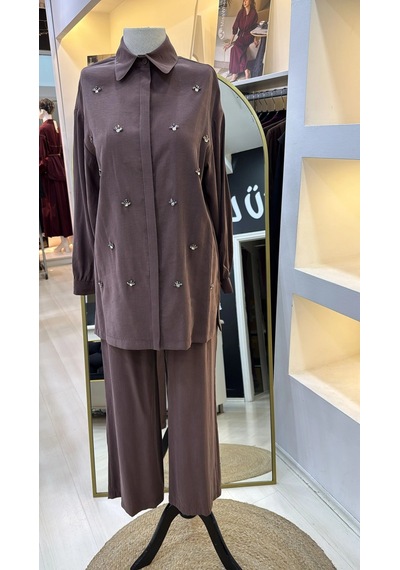 Nuss 1064 Pantolonlu Takım - Kahve