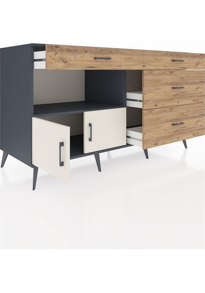Kronos Konsol Tek Raflı 4 Çekmeceli 2 Kapaklı 176x59x99 Antrasit- Antrasit-aytaşı/çam Kronos Konsol Tek Raflı 4 Çekmeceli 2 Kapaklı 176x59x99 Antrasit- Antrasit-aytaşı/çam