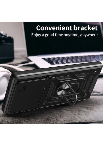 Xiaomi Mi 17t İle Uyumlu Kılıf Magnetik Standlı Kamera Korumalı Sürgülü Kapak Siyah