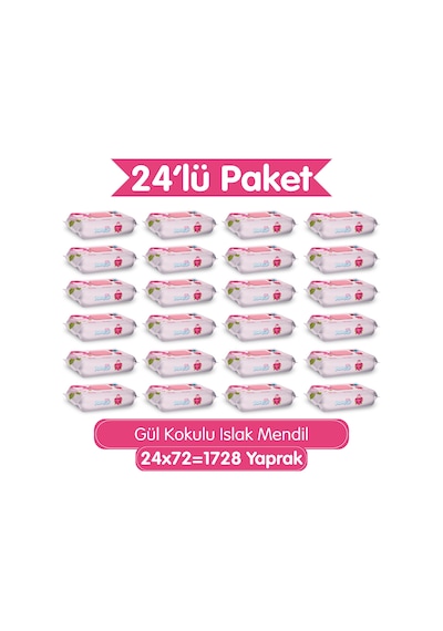 Gül Kokulu Islak Mendil 1728 Yaprak (24x72) Koli - Yumuşak Dokulu %0 Paraben