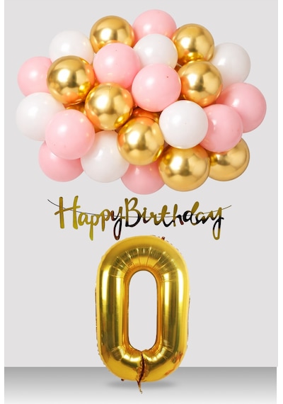 0 Yaş Retro Gold Pembe Beyaz Balon Happy Birthday Banner Gold Rakam Doğum Günü Süsü Çok Renkli