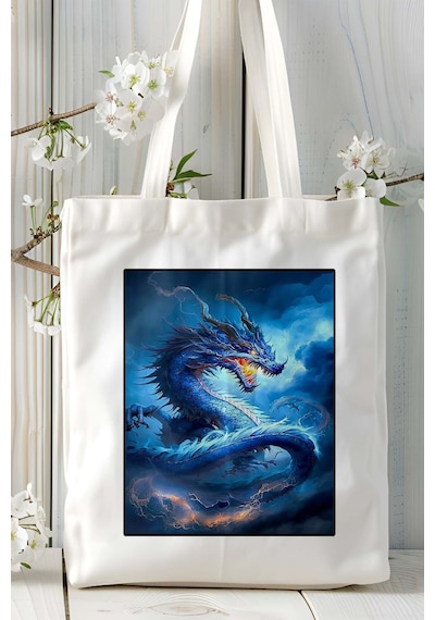 Art Hediye Ejder Ejderha Baskılı Omuz Çanta Kişiye Özel Model 9 Çok Renkli