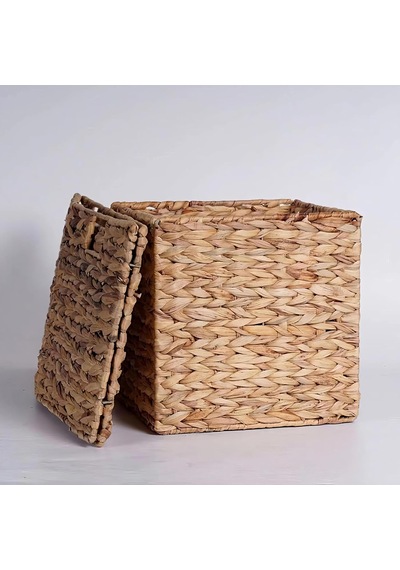Su Sümbülü Hasır Bambu Rattan Katlanır Sepet Organizer & Çok Amaçlı Kare Düzenleyici 30x30x30