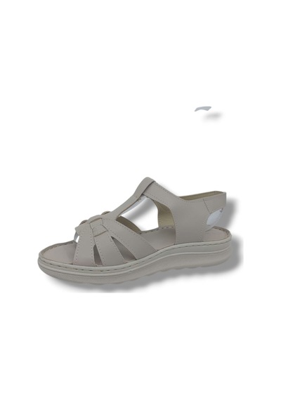 Zerhan 1150 Kadın Krem Cırtlı Yumuşak Taban Comfort Sandalet Ayakkabı Krem