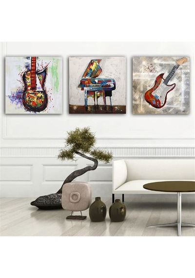 Kanvas Tablo Piyano Gitar 3 Parça Set 62