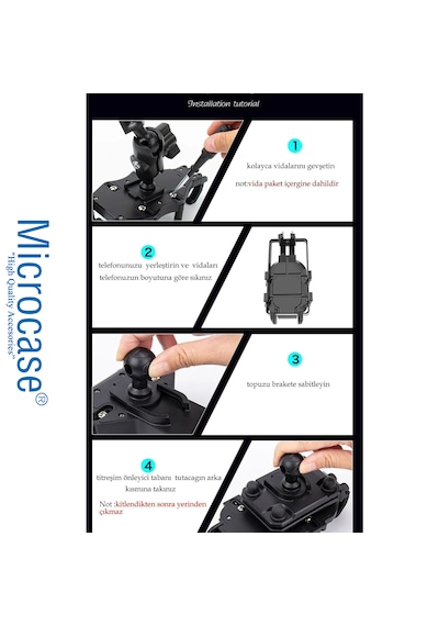 Microcase Zr844 Gidon Ve Ayna Bağlantılı 360 Derece Dönen Titreşim Önleyici Motosiklet Scooter Telefon Tutucu - Al5075 -