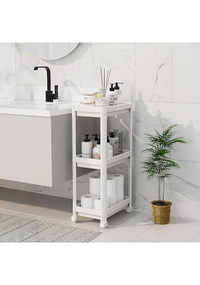 Deconox Peggy 3 Katlı Tekerlekli Raf Ünitesi - 36x71x23 Cm Dar Alan Düzenleyici - Mutfak Ve Banyo İçin Aletsiz Kurulum Servis Arabası Beyaz - Siyah - Gri Beyaz