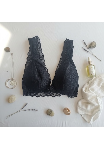 Bonbon Kadın Dantelli Önden Çıtçıtlı Emzirme Sütyeni Siyah Renk Bb2715
