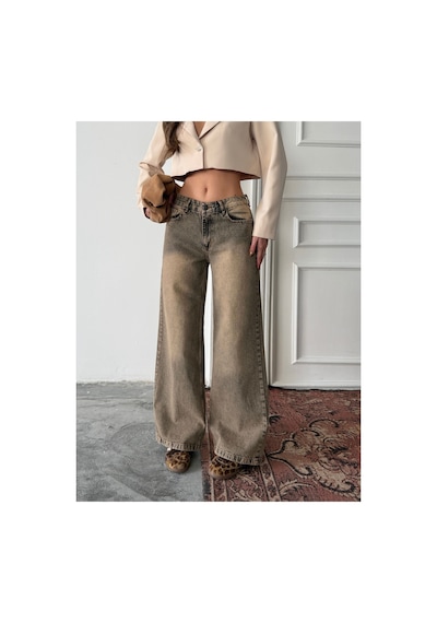 Blue Marlın Bol Paça Kahve Tintli Jeans Kahverengi